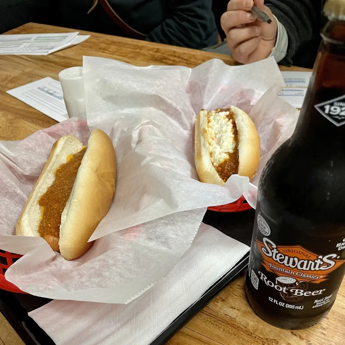 Hot Dog with Chili and Root Beer
