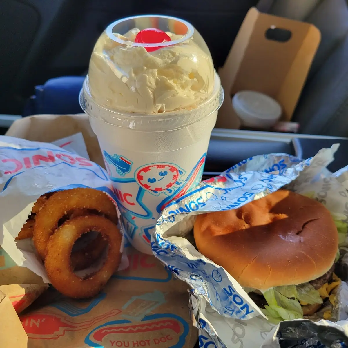 Double Cheeseburger Onion Rings Chocolate Shake