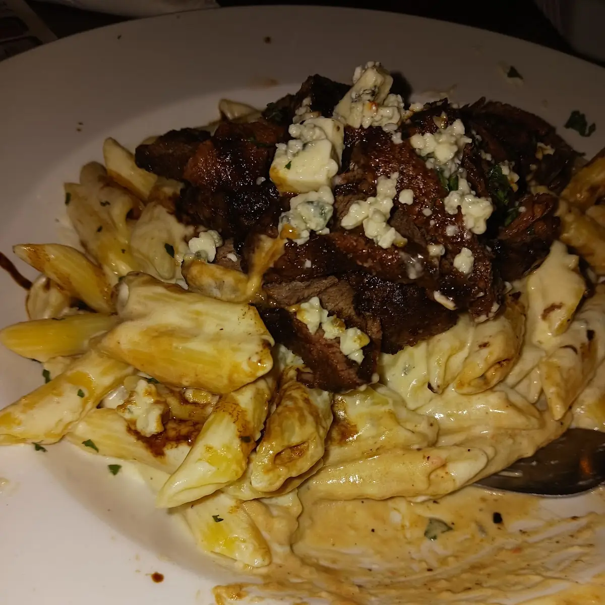 Blue Cheese Pasta and Sirloin Tips