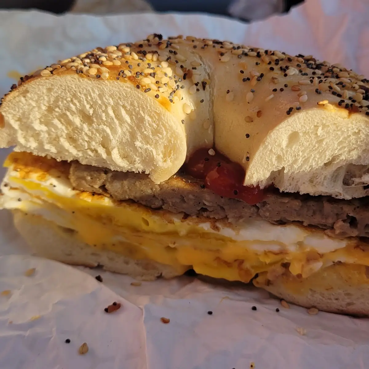 Breakfast Sandwich on Everything Bagel