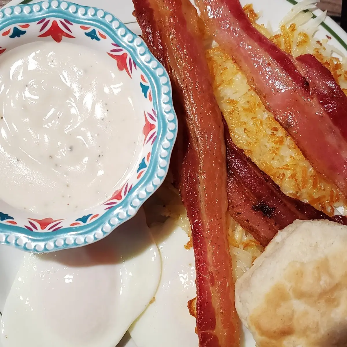 2 Eggs Bacon Hash Browns & Biscuits and Gravy
