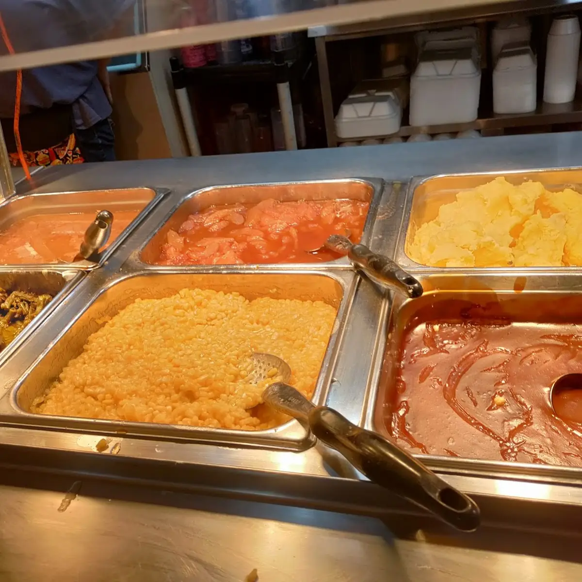 Brown Gravy Mashed Potatoes Corn Apples Green Beans and Pinto Beans