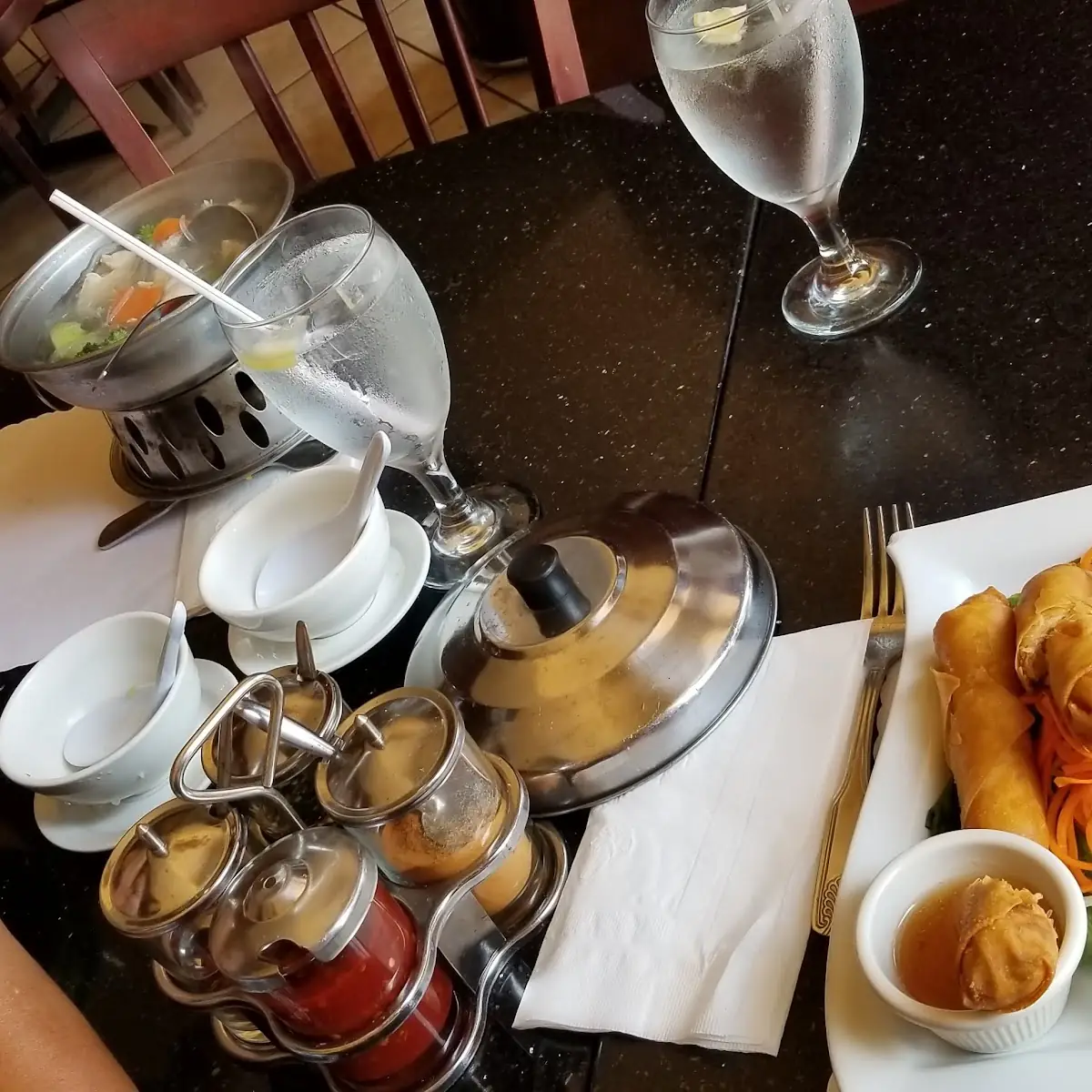 Cellophane Soup and Egg Rolls Thai Iced Tea
