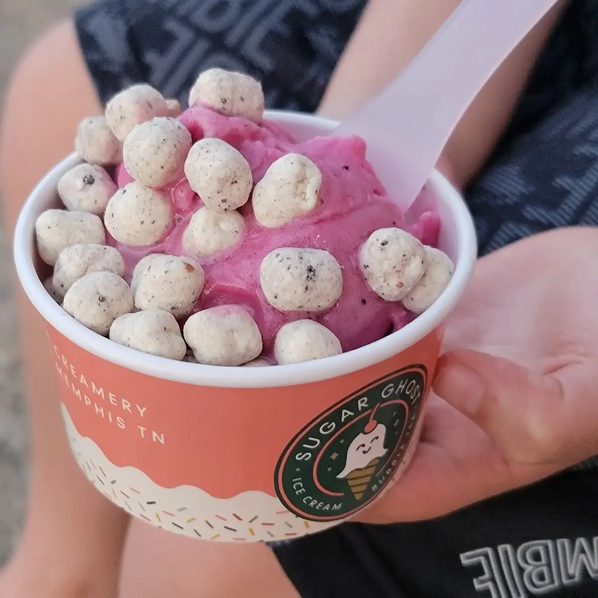 Raspberry Sorbet with Cookie Dough