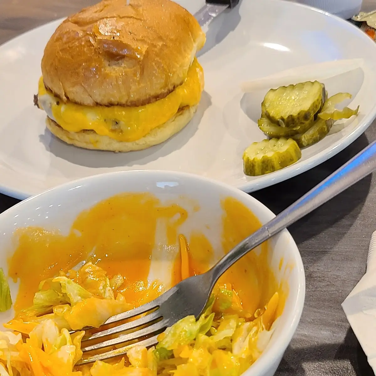 Side Salad and Cheeseburger