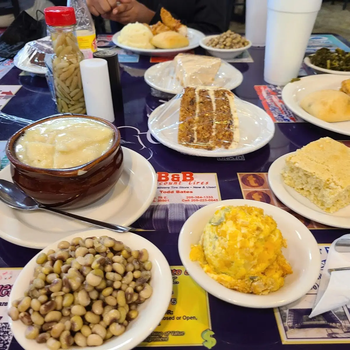 Chicken and Dumplings Carrot Cake Peas Corn Bread