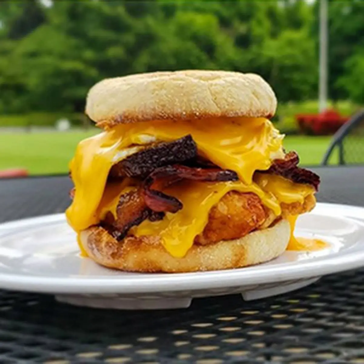 Birdie Mac Special Crispy Chicken Bacon American Cheese and a Fried Egg on an English Muffin