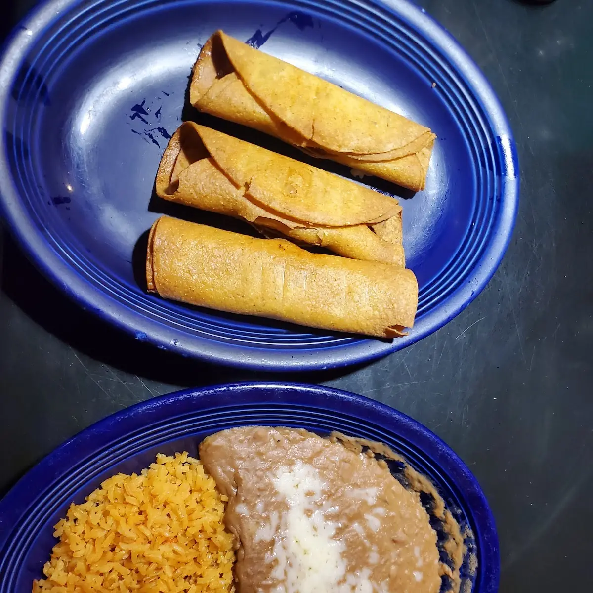 Chicken Flautas with Rice and Beans