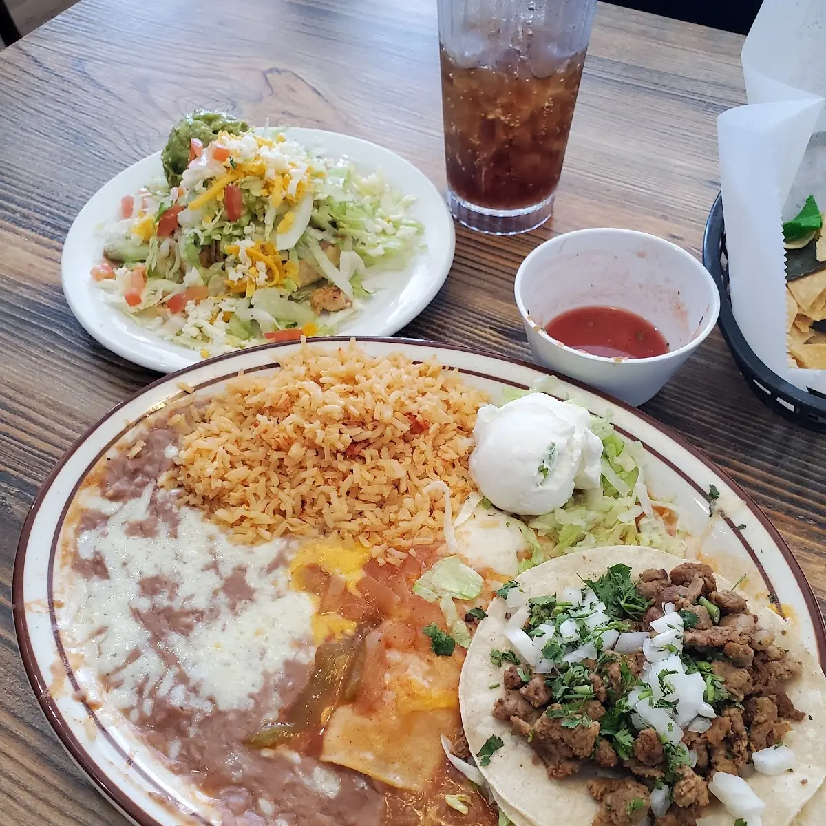 Three Item Combo Carne Asada Taco Grilled Chicken Sope and Cheese Enchilada Ranchera
