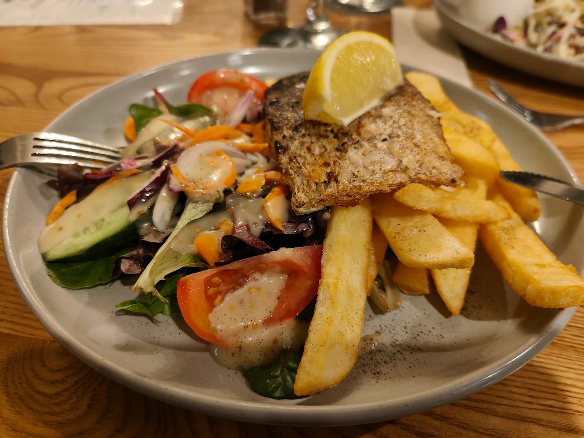 Grilled Barramundi with Chips and Salad, Paragon Hotel