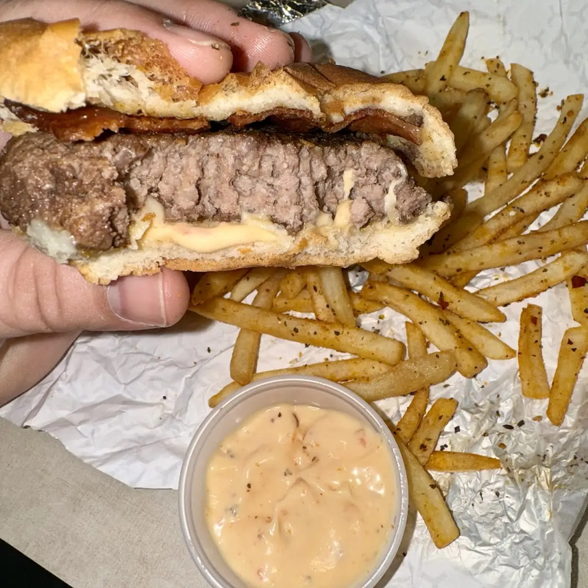 Ollie Burger with Cheese and Bacon Cheeseburger