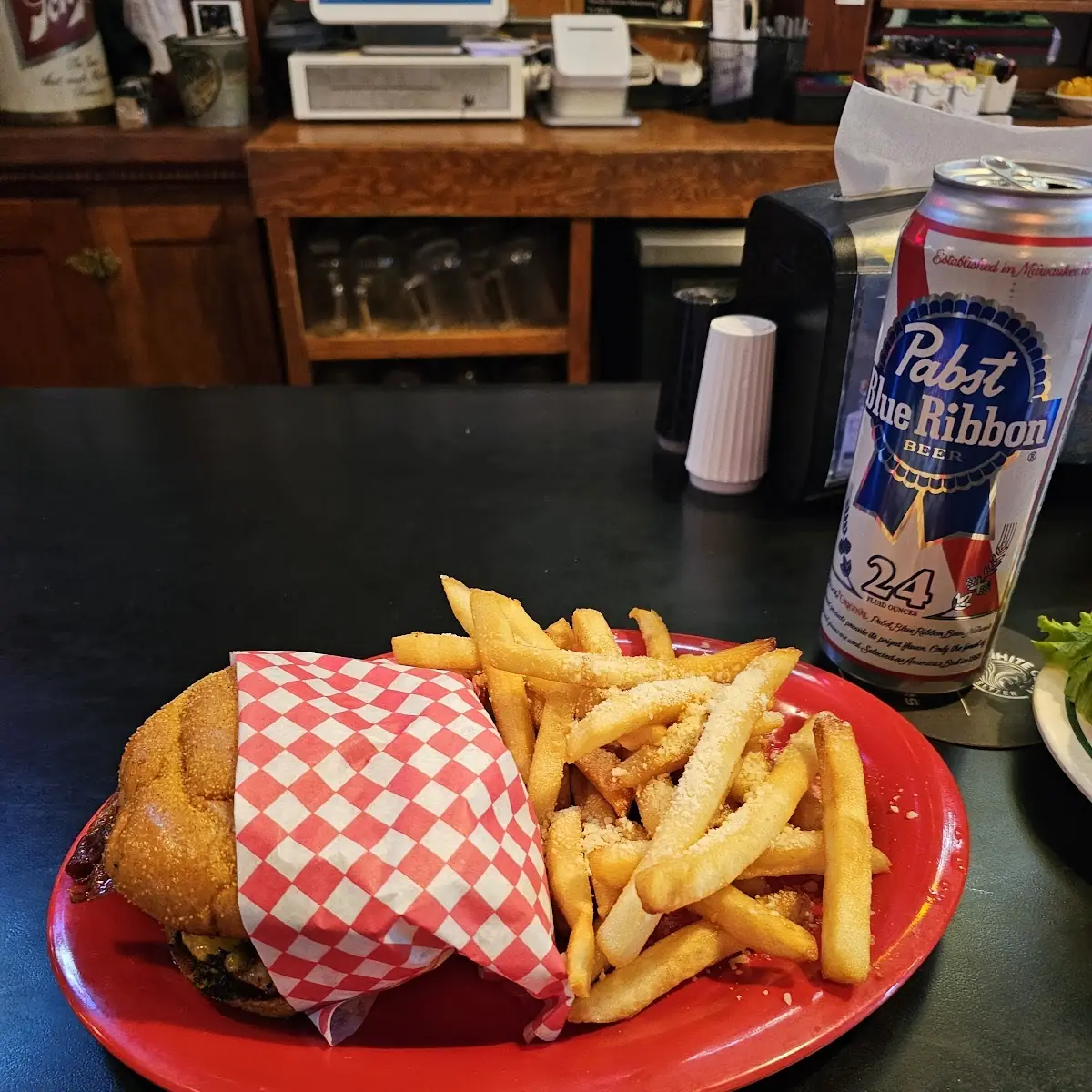 Bacon Cheese Burger and Fries