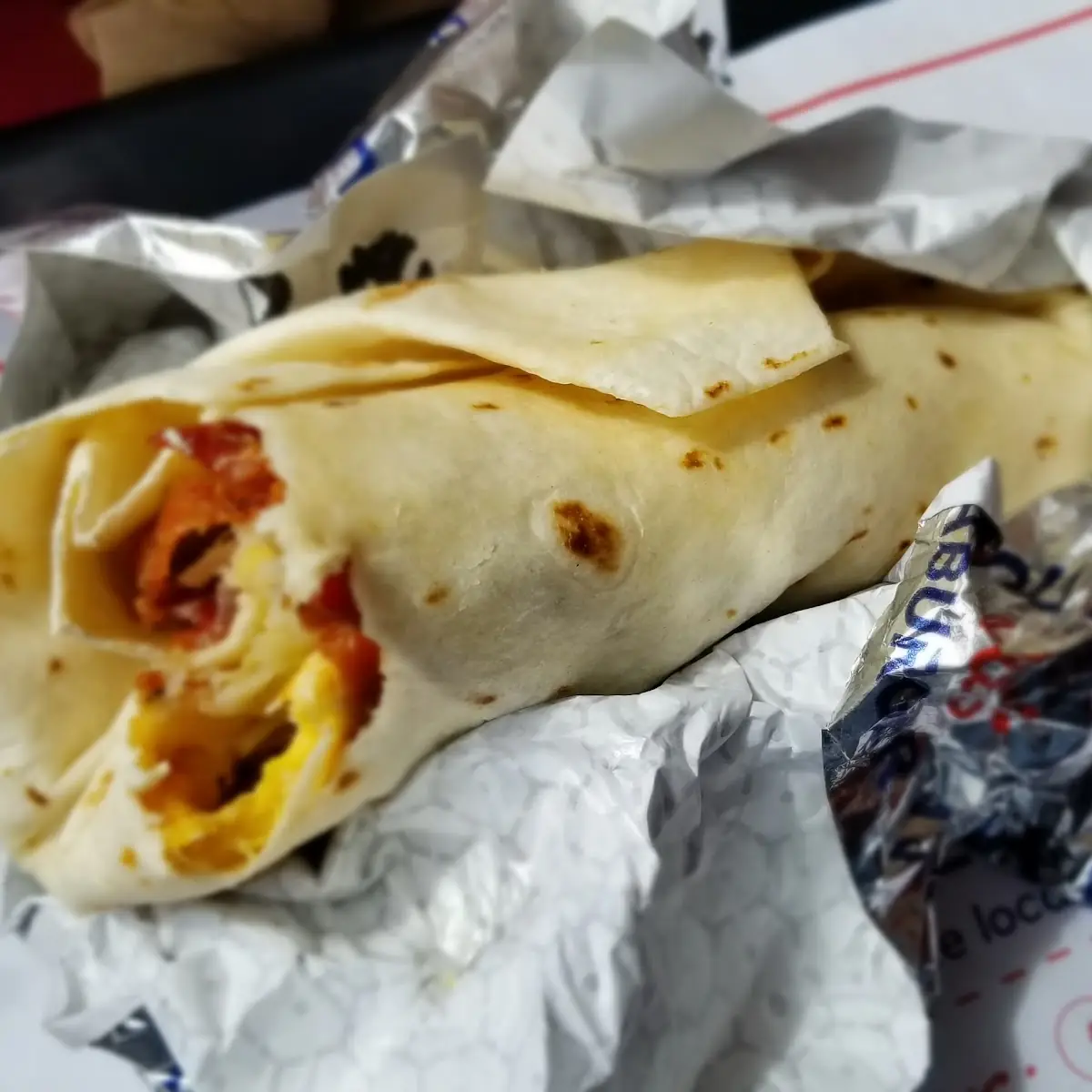 Bacon Breakfast Burrito with Green Chile