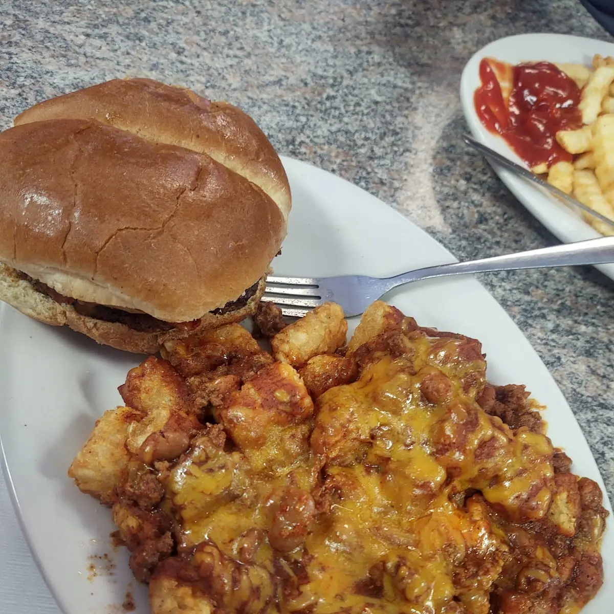 Burger with Chili Cheese Tots