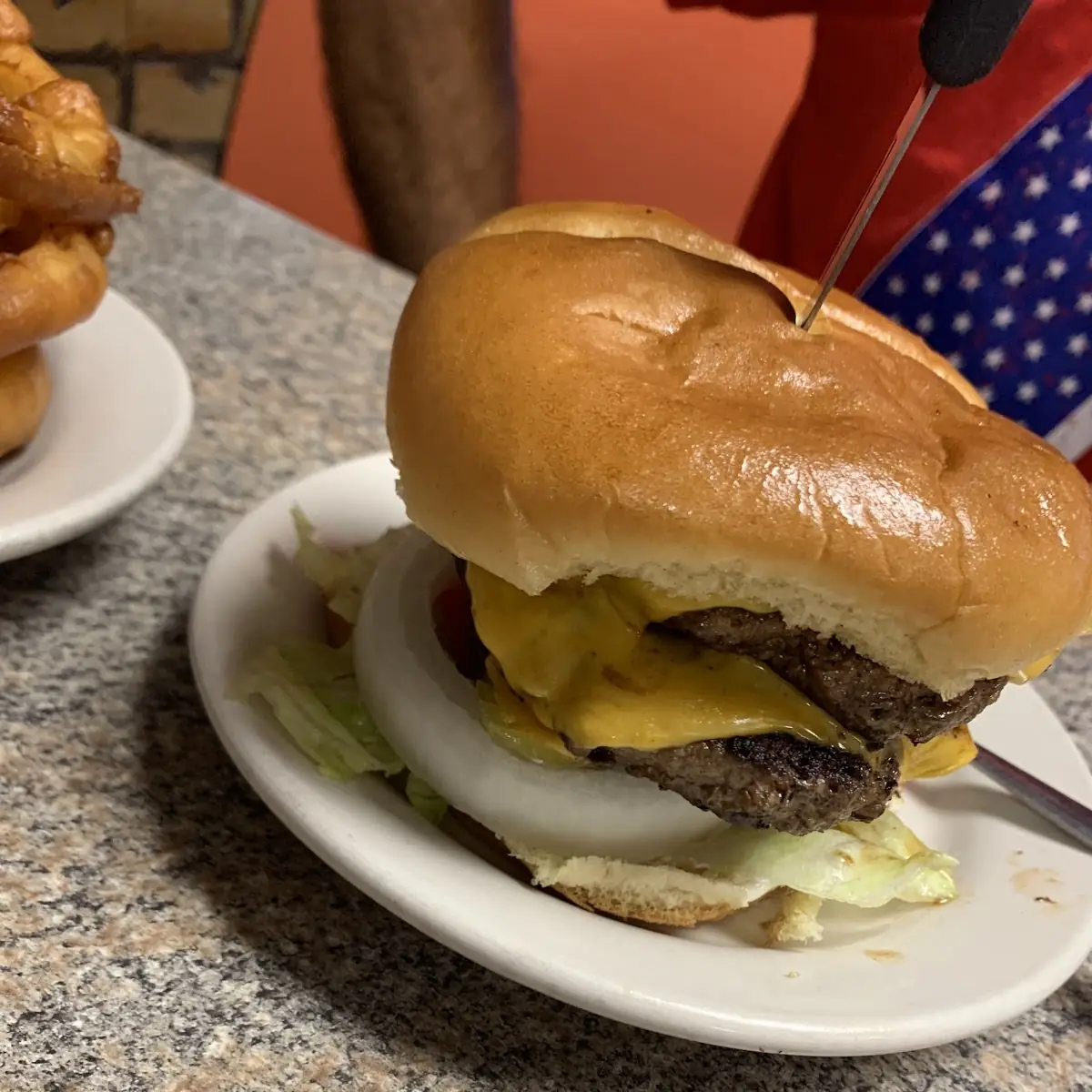 Double Cheeseburger with Onion Rings