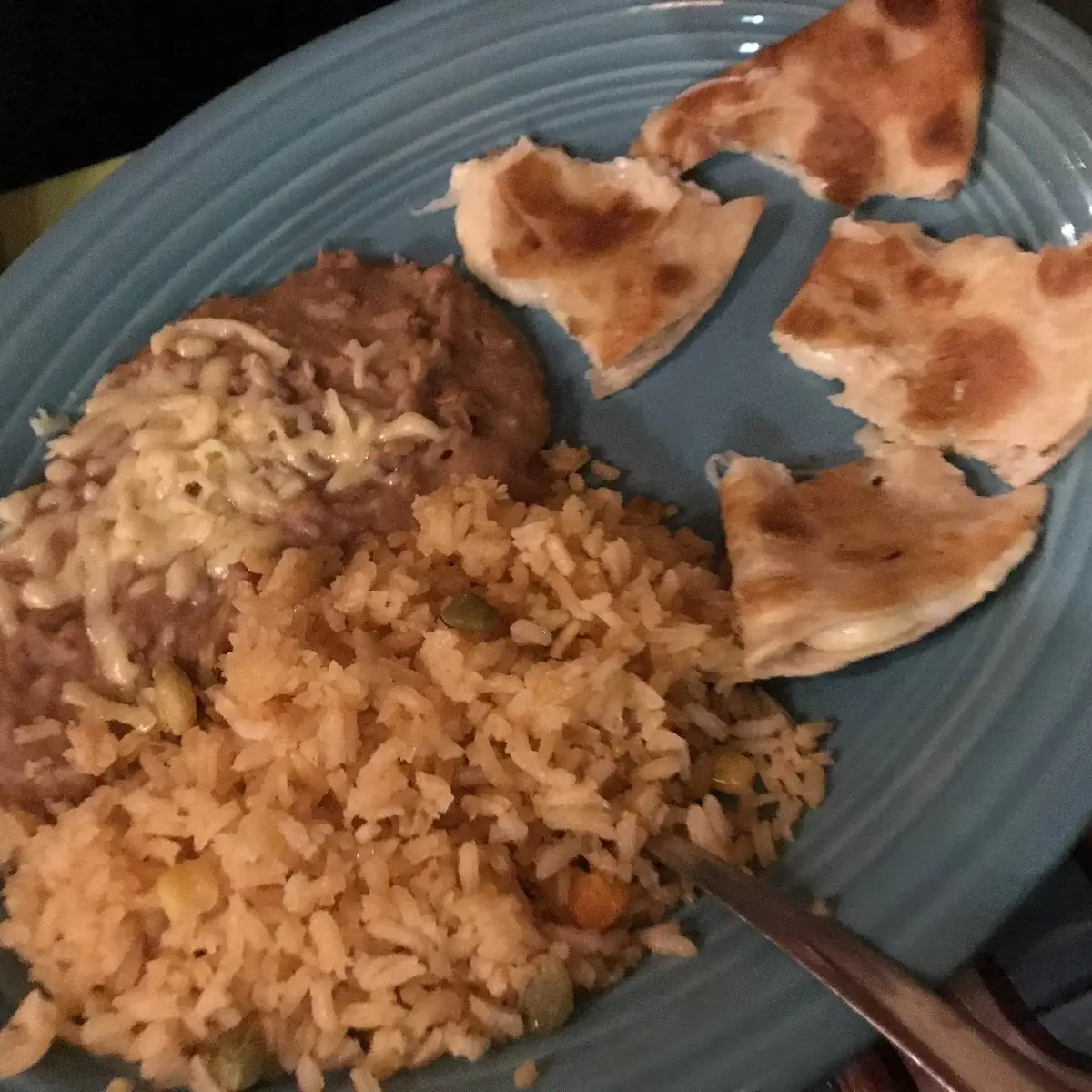 Cheese Quesadilla with Rice and Beans