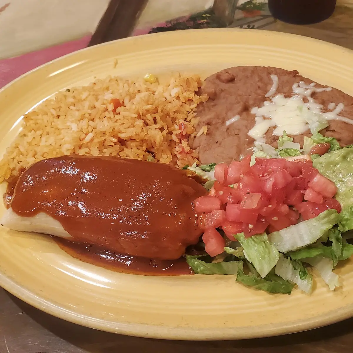 Chile Relleno Beef Taco Rice and Beans