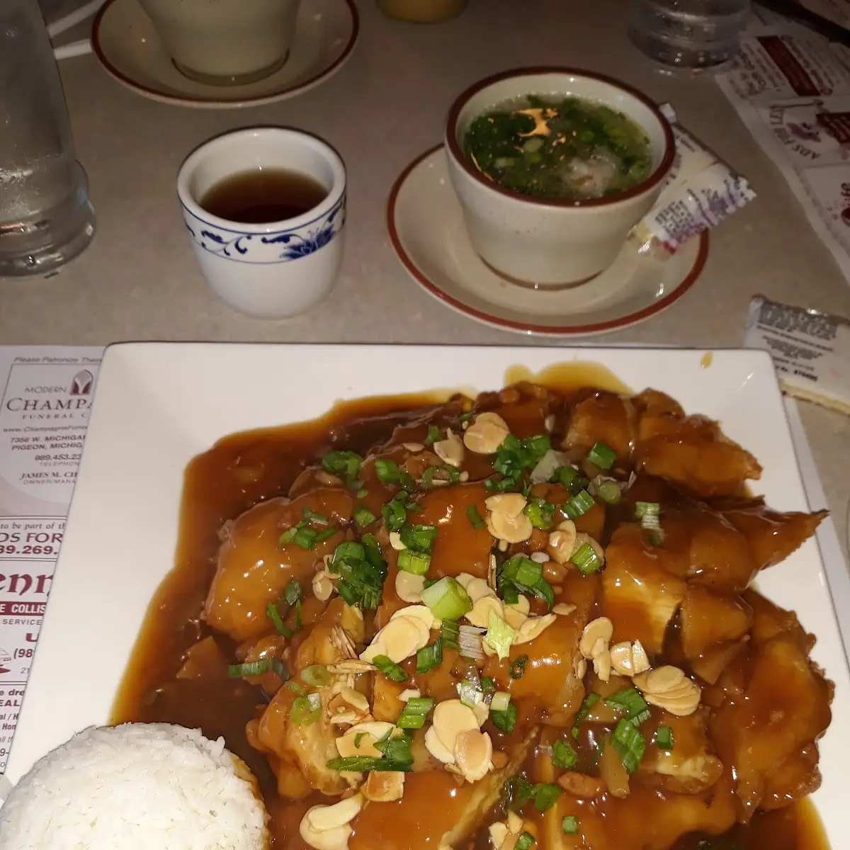 Almond Chicken White Rice Wonton Soup