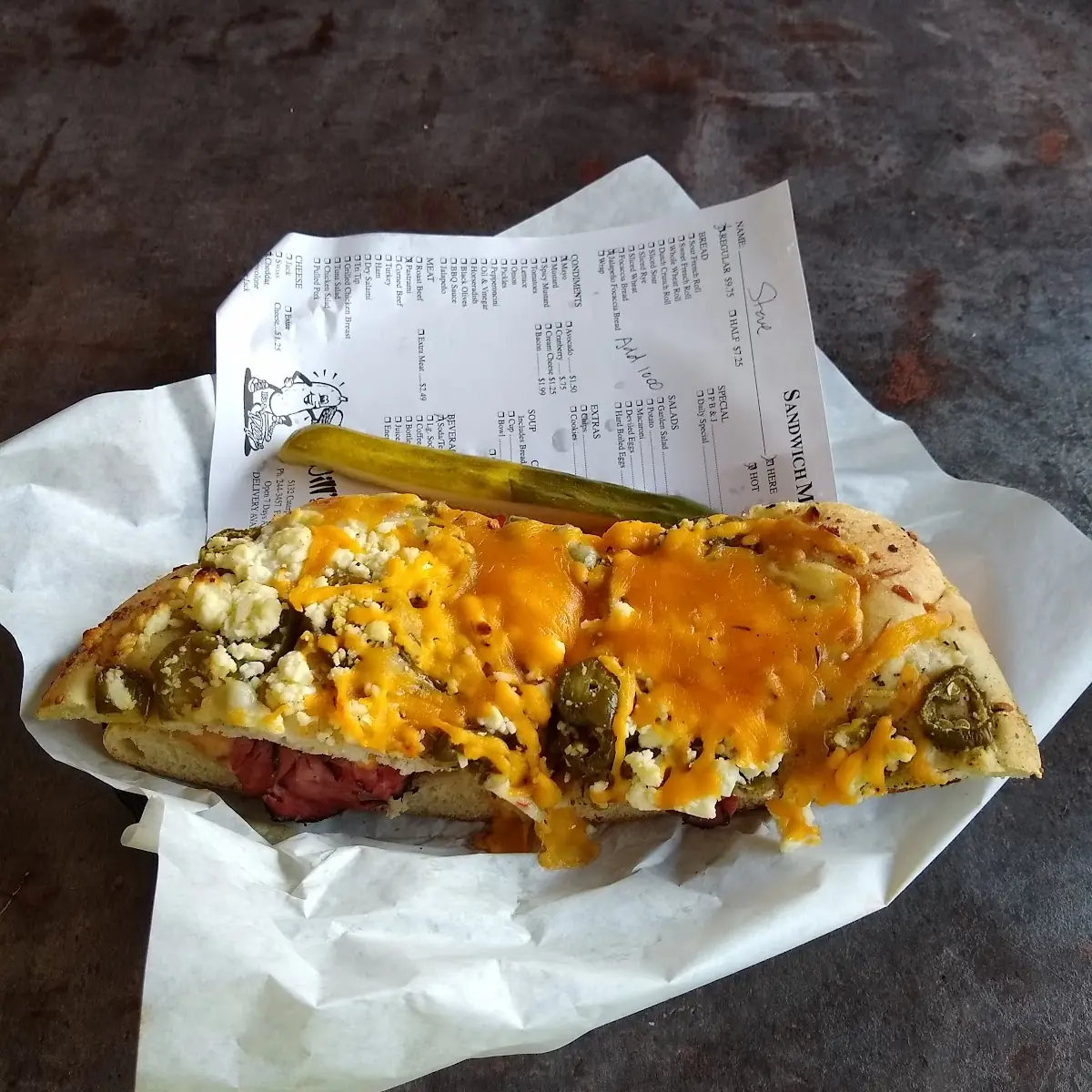 Pastrami on Jalapeno Facasha Bread