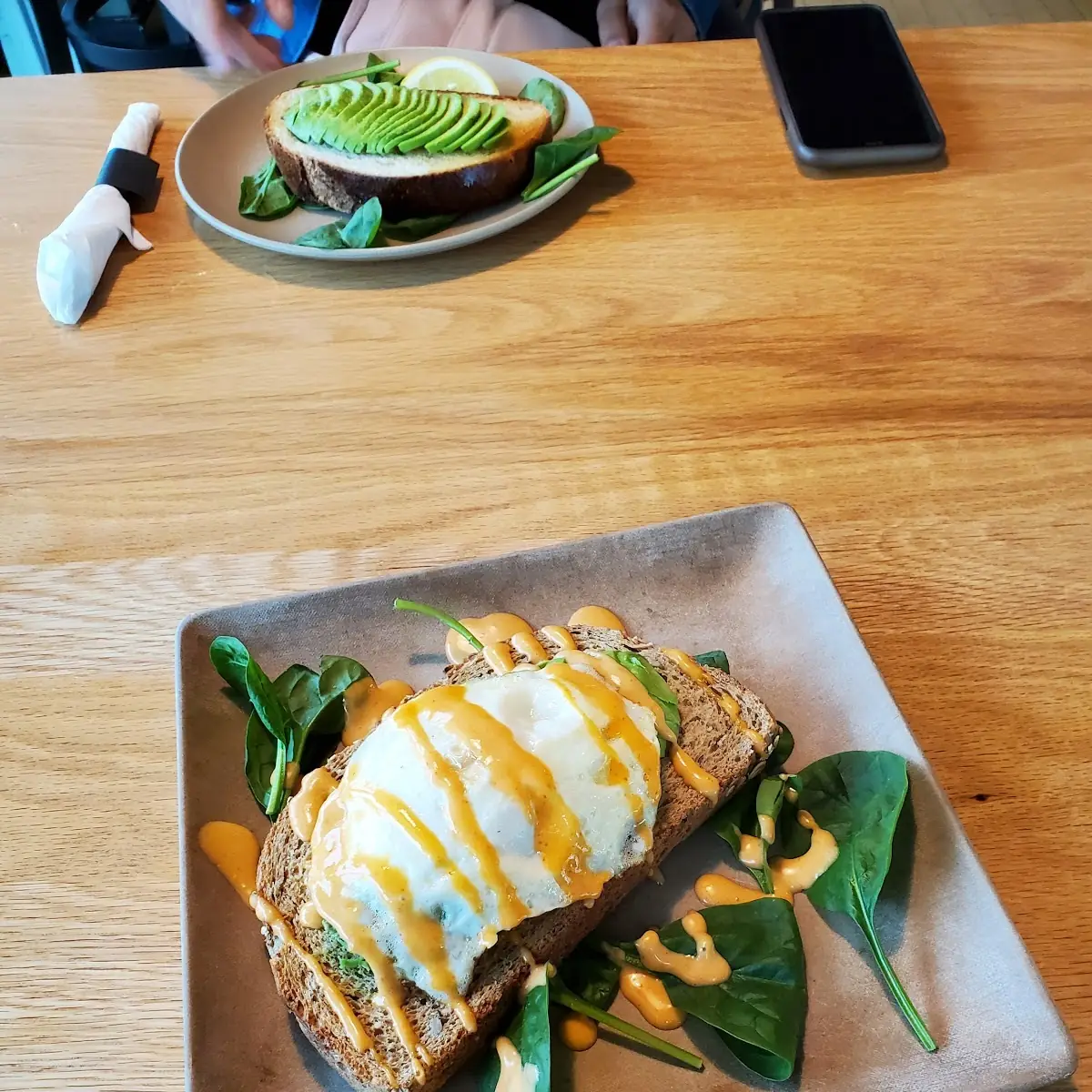 Avo Egg Toast with a Sweet Creamy Sirahcha Drizzle