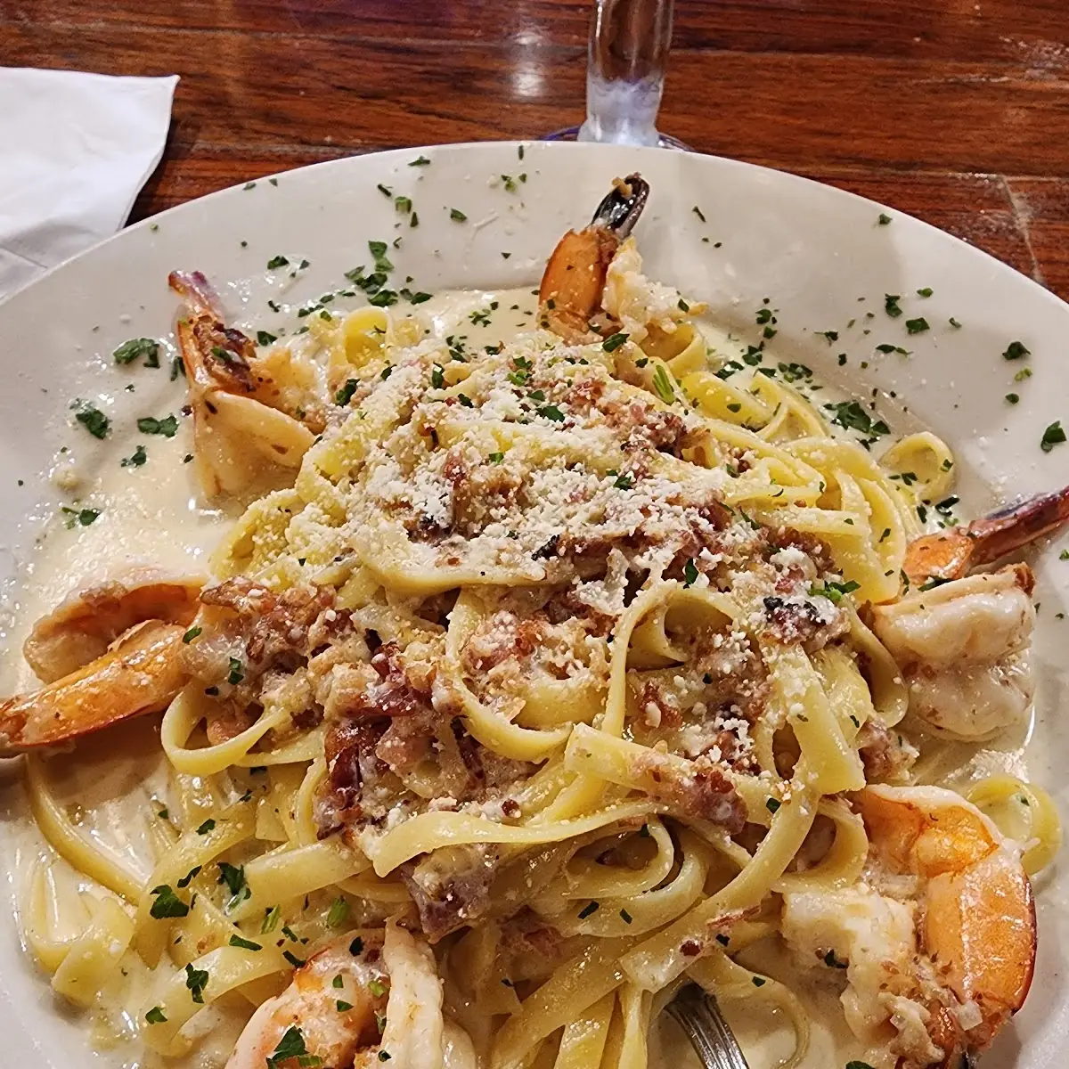 Fettuccine Carbonara with Shrimp