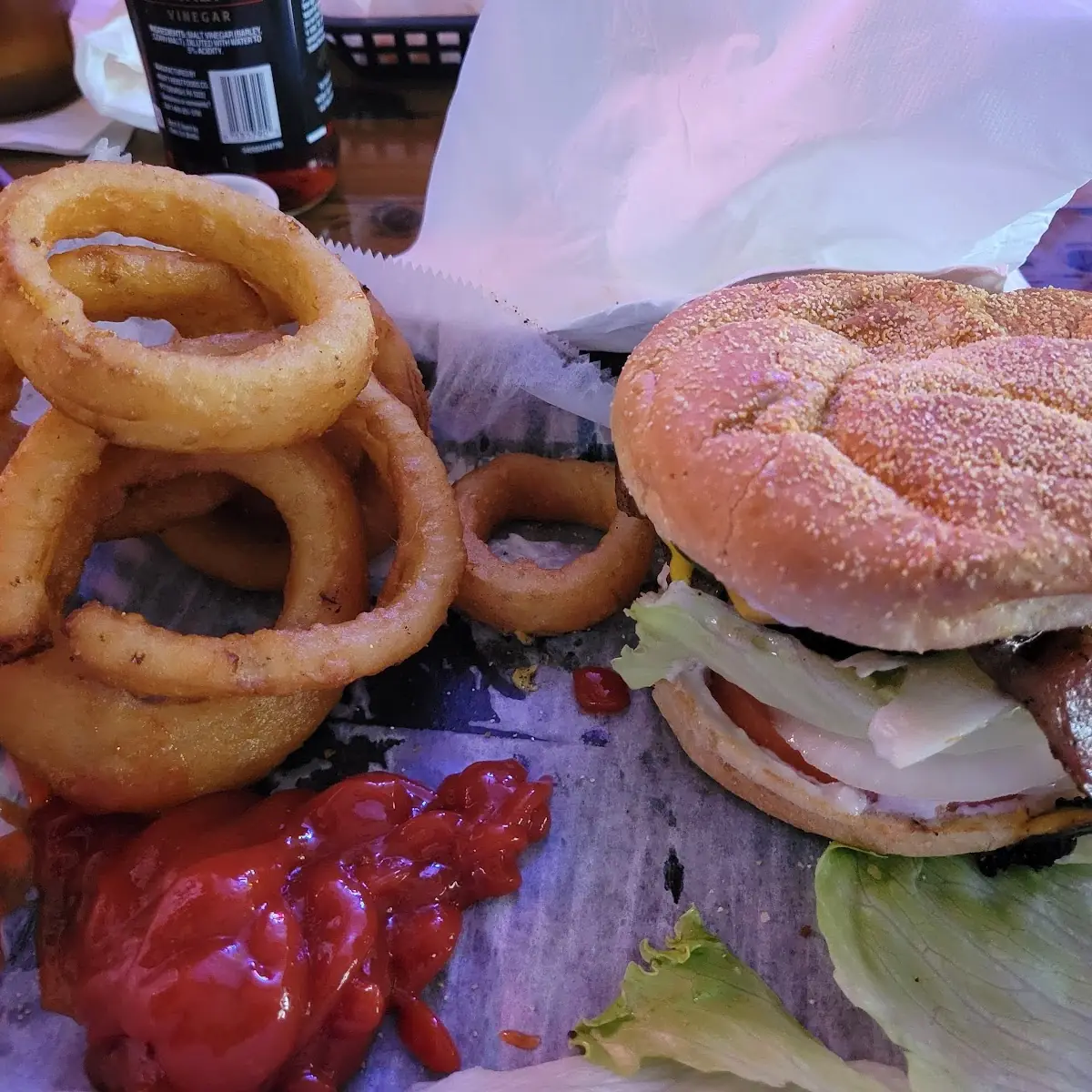 Bacon Cheeseburger and Onion Rings