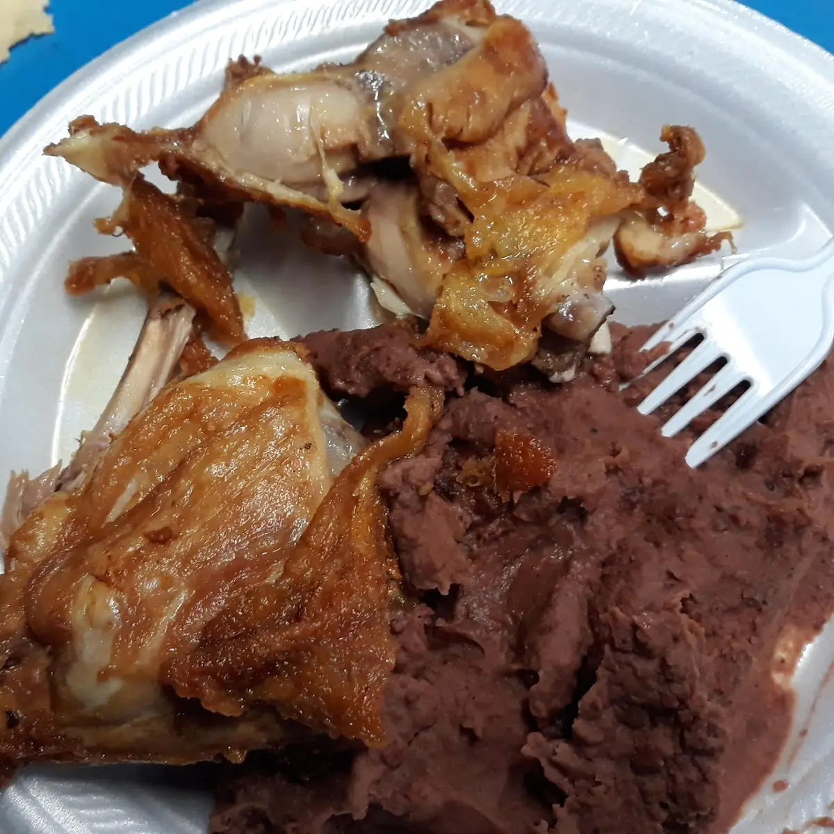 Pollo Frito and Refried Beans