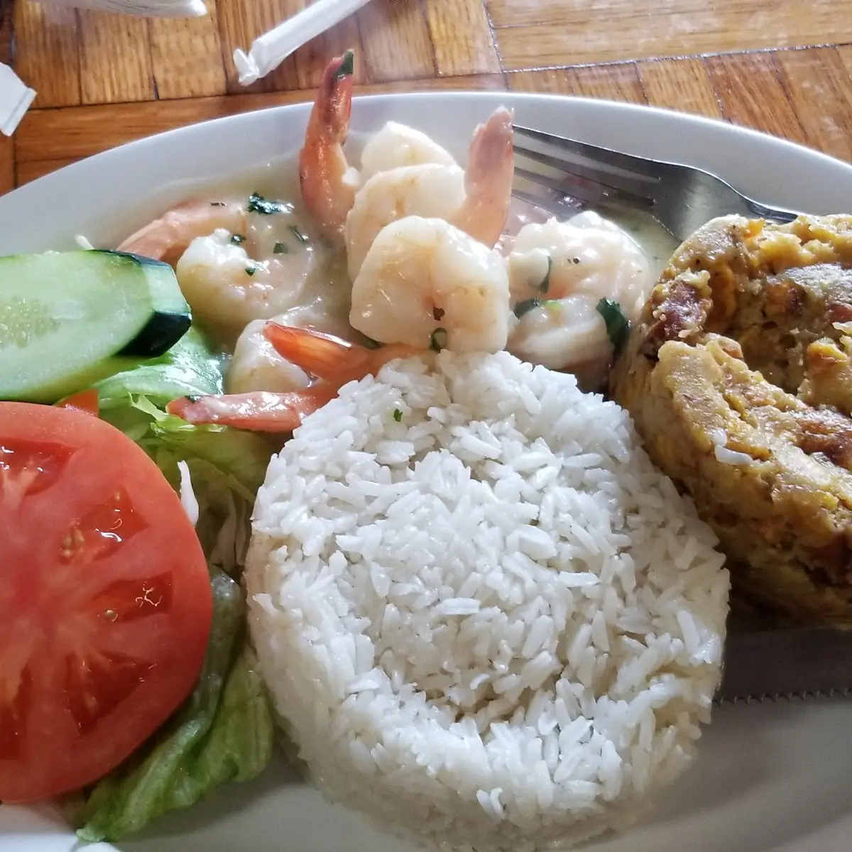 White Rice Mofongo Shrimp & Salad