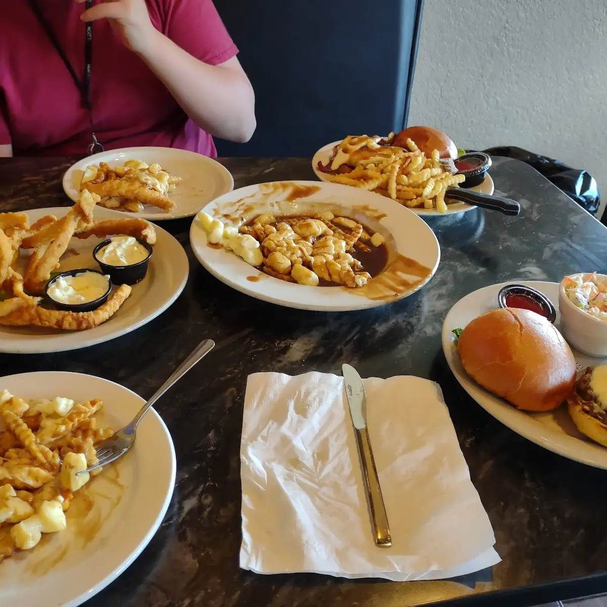 Poutine Catfish Fingers Bourbon Burger and Mushroom Burger
