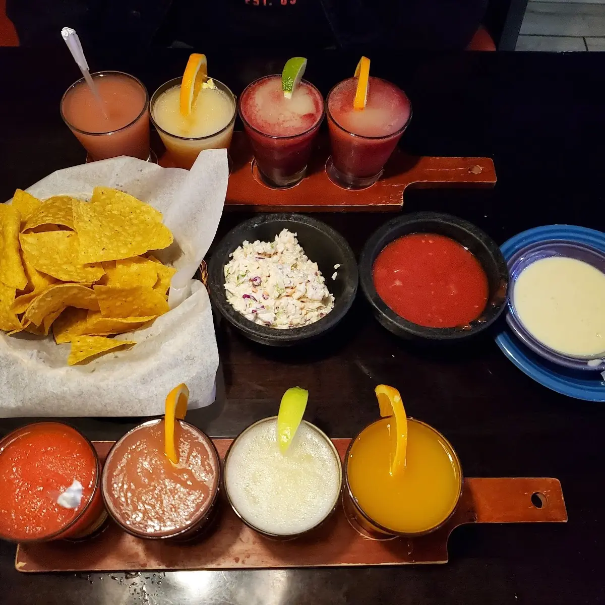 Chips Salsa Queso Dip and Margarita Samplers