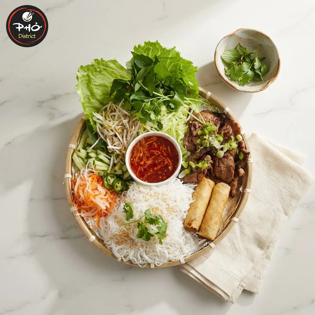 Vermicelli Noodle with Crispy Tofu and Vegie Eggroll