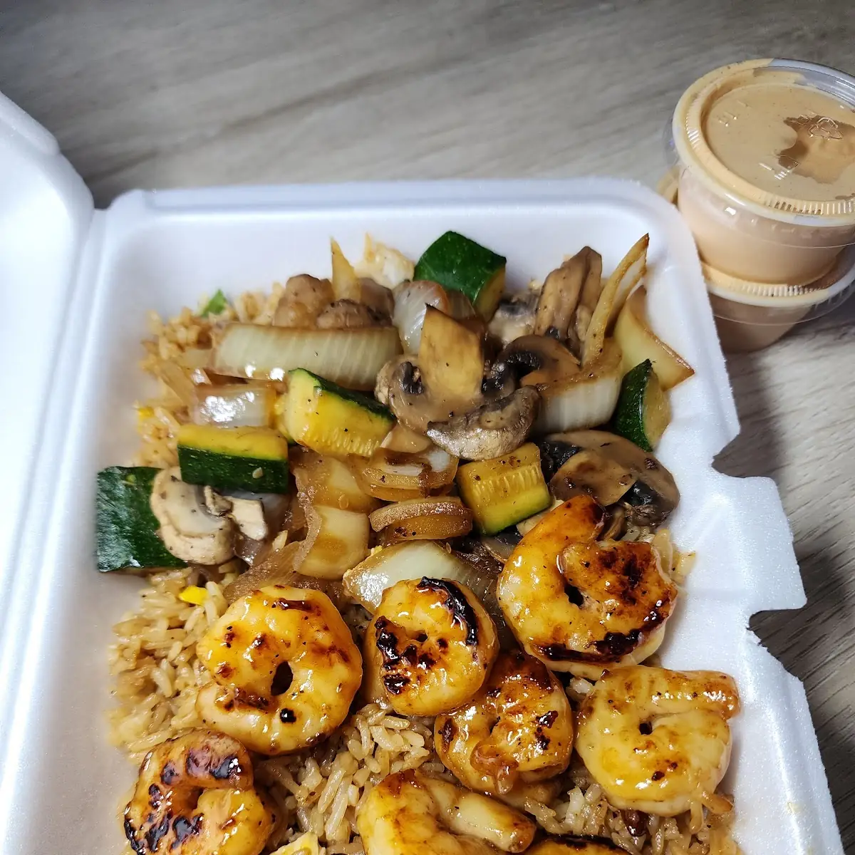 Grilled Shrimp with Egg Fried Rice and Veggies