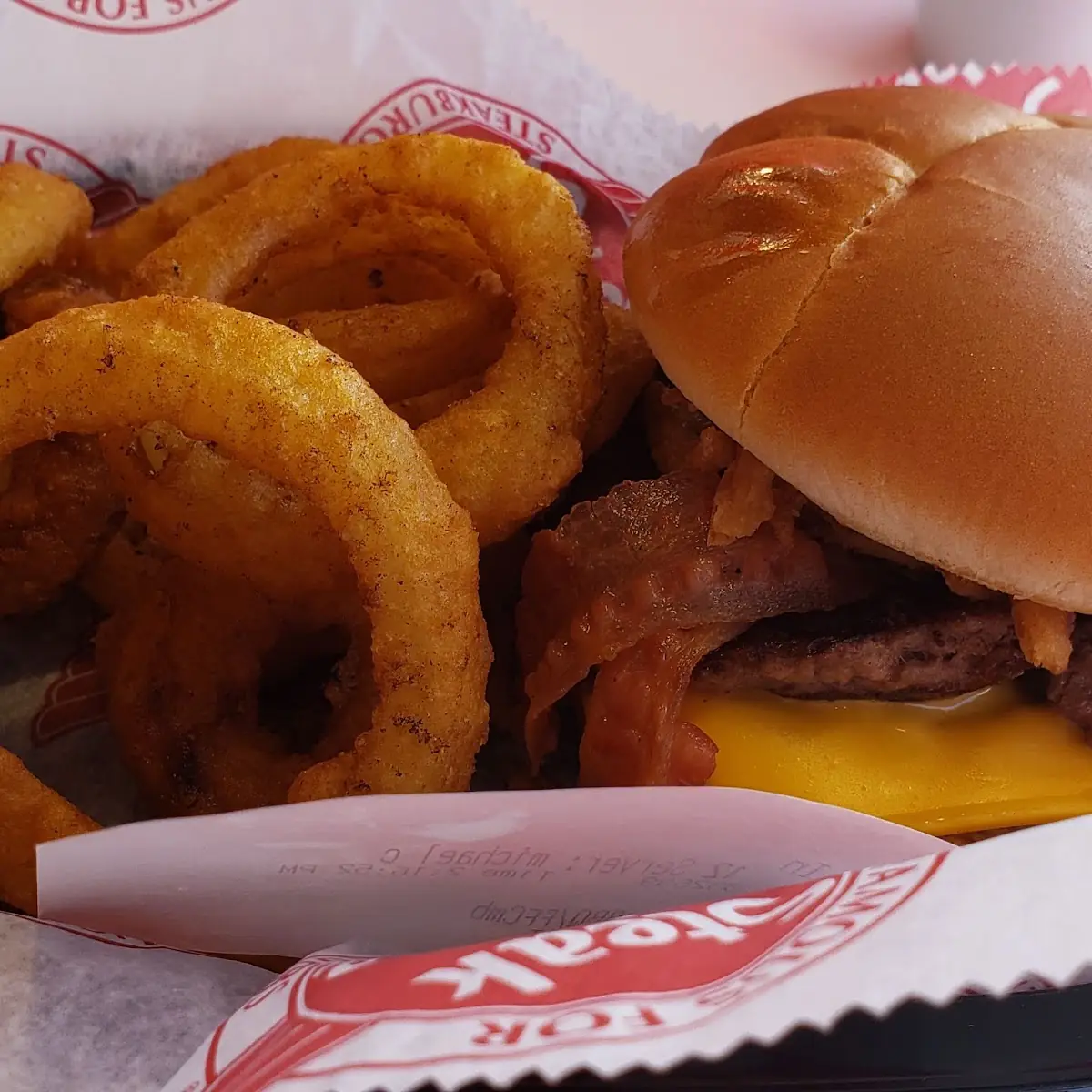 Western Burger and Onion Rings
