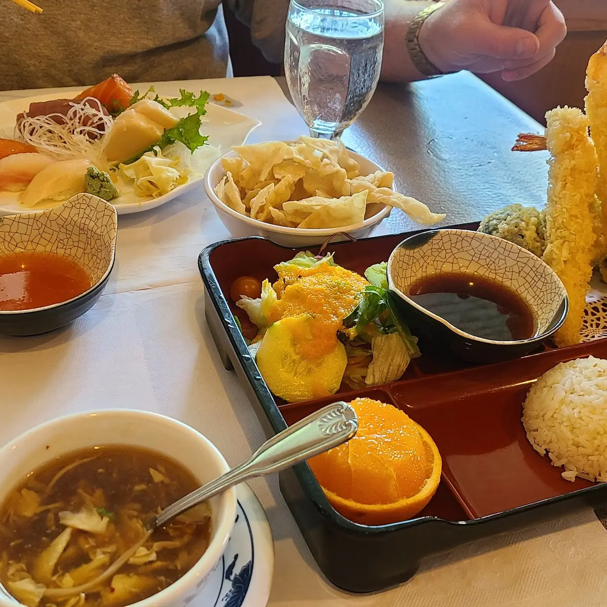 Sushi Bar Lunch Combo Back Left Shrimp Tempura Lunchbox Front Right