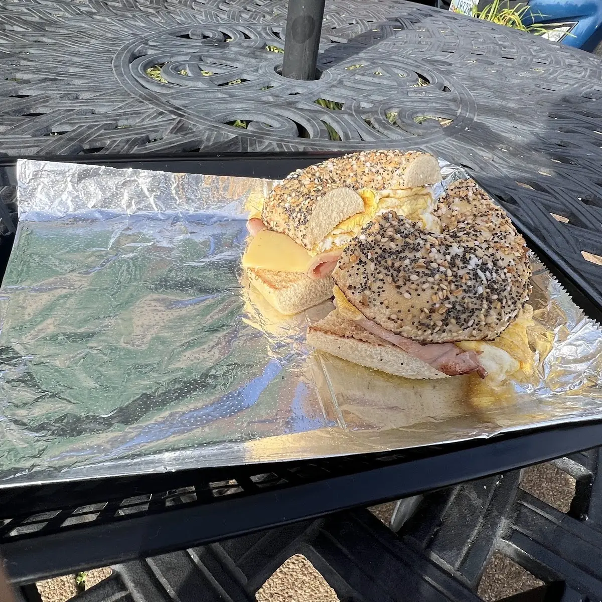 Ham and Cheese on Everything Bagel