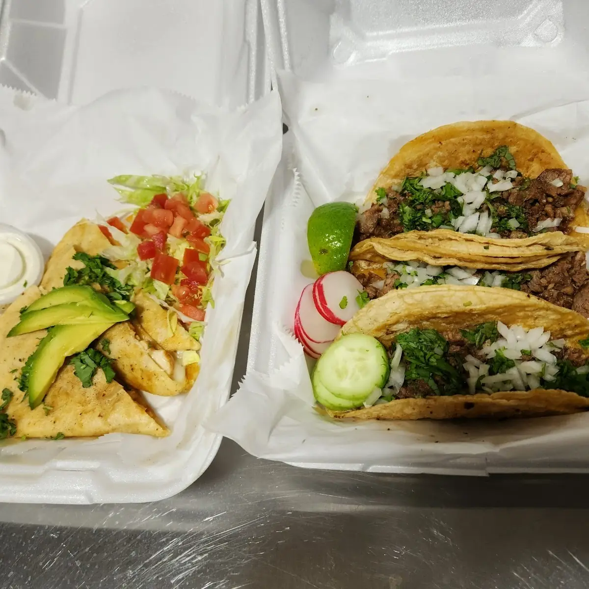 Steak Tacos and Chicken Quesadilla