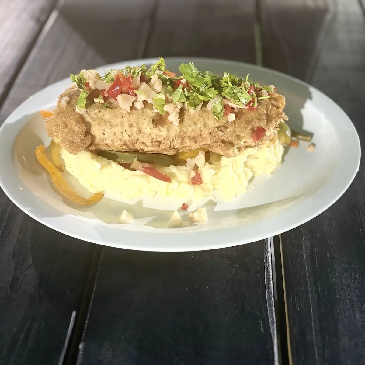 Fried Sea Bass with Mashed Potatoes