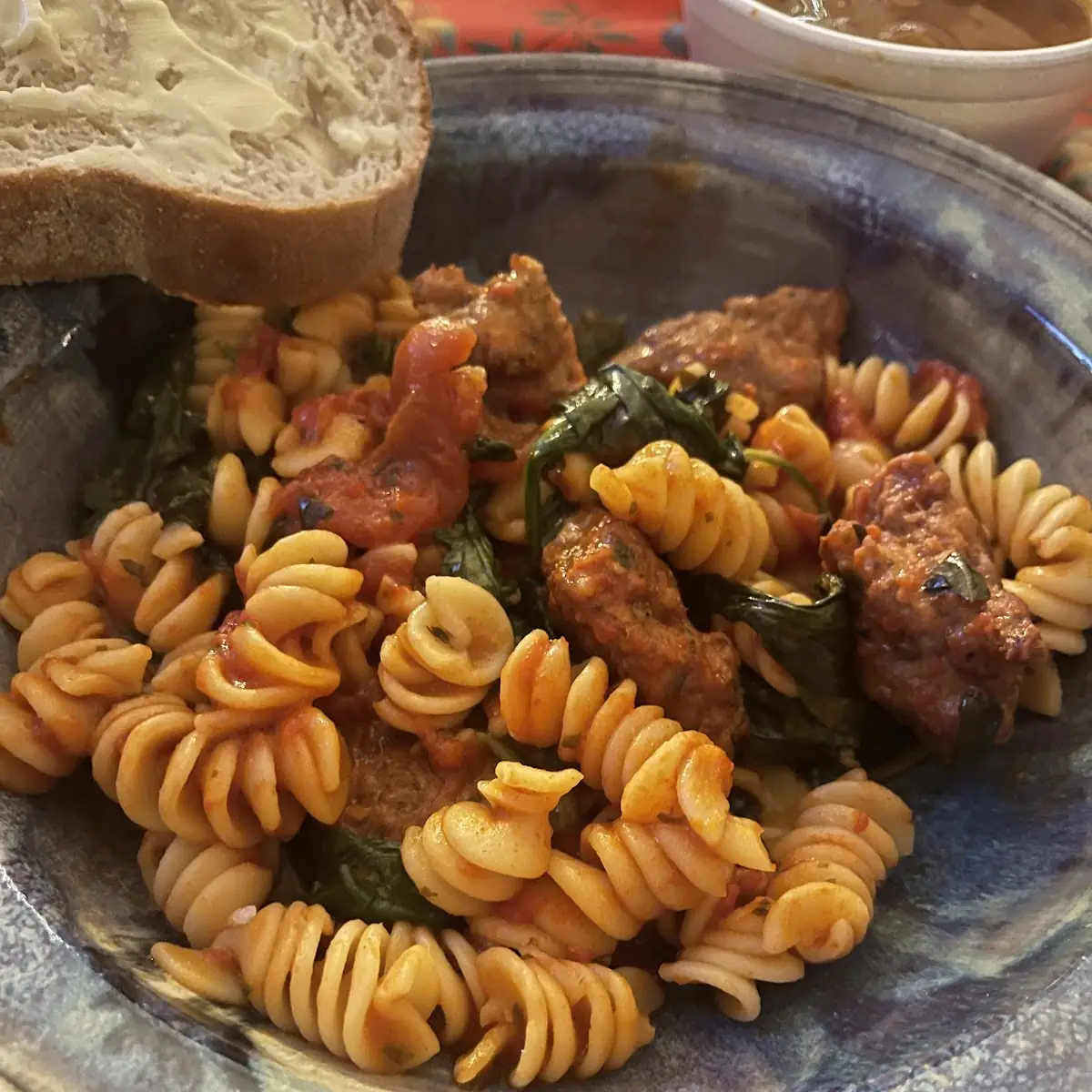 Rotini with Fresh Tomato Basil Sauce Sausage & Spinach