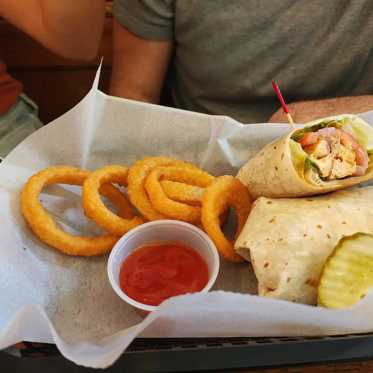 Chicken Wrap and Onion Rings