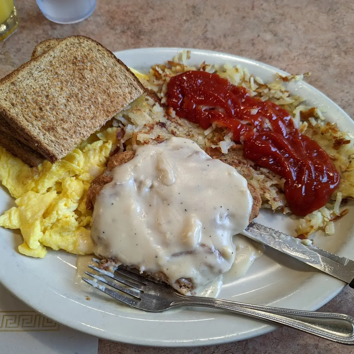 Country Steak with Eggs & Hash Browns