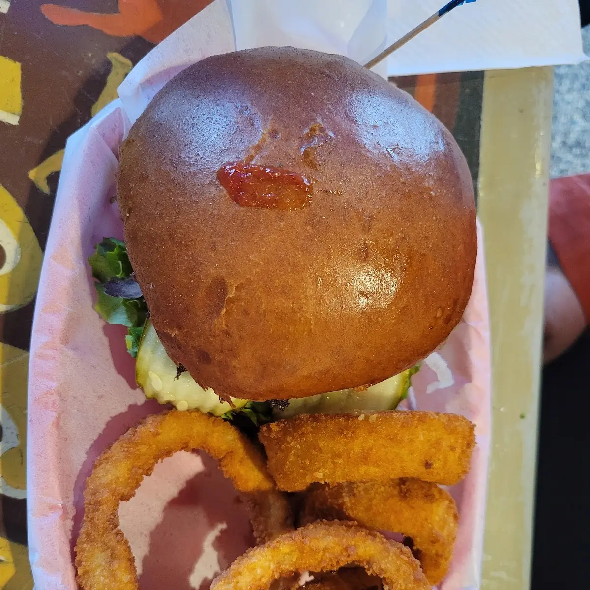 Hamburger and Onion Rings