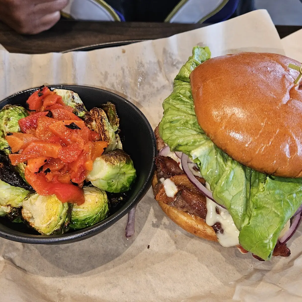Vegan Burger & Brussel Sprouts