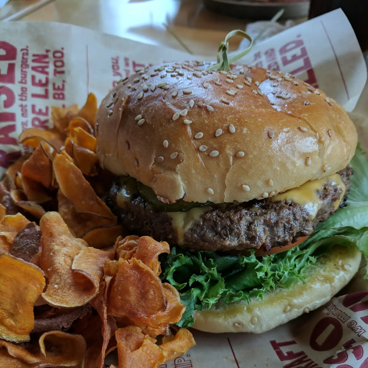 Great American Burger with Sweet Potato Chips