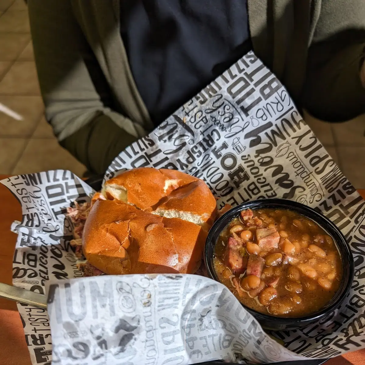 Pulled Pork Sandwich and BBQ Beans