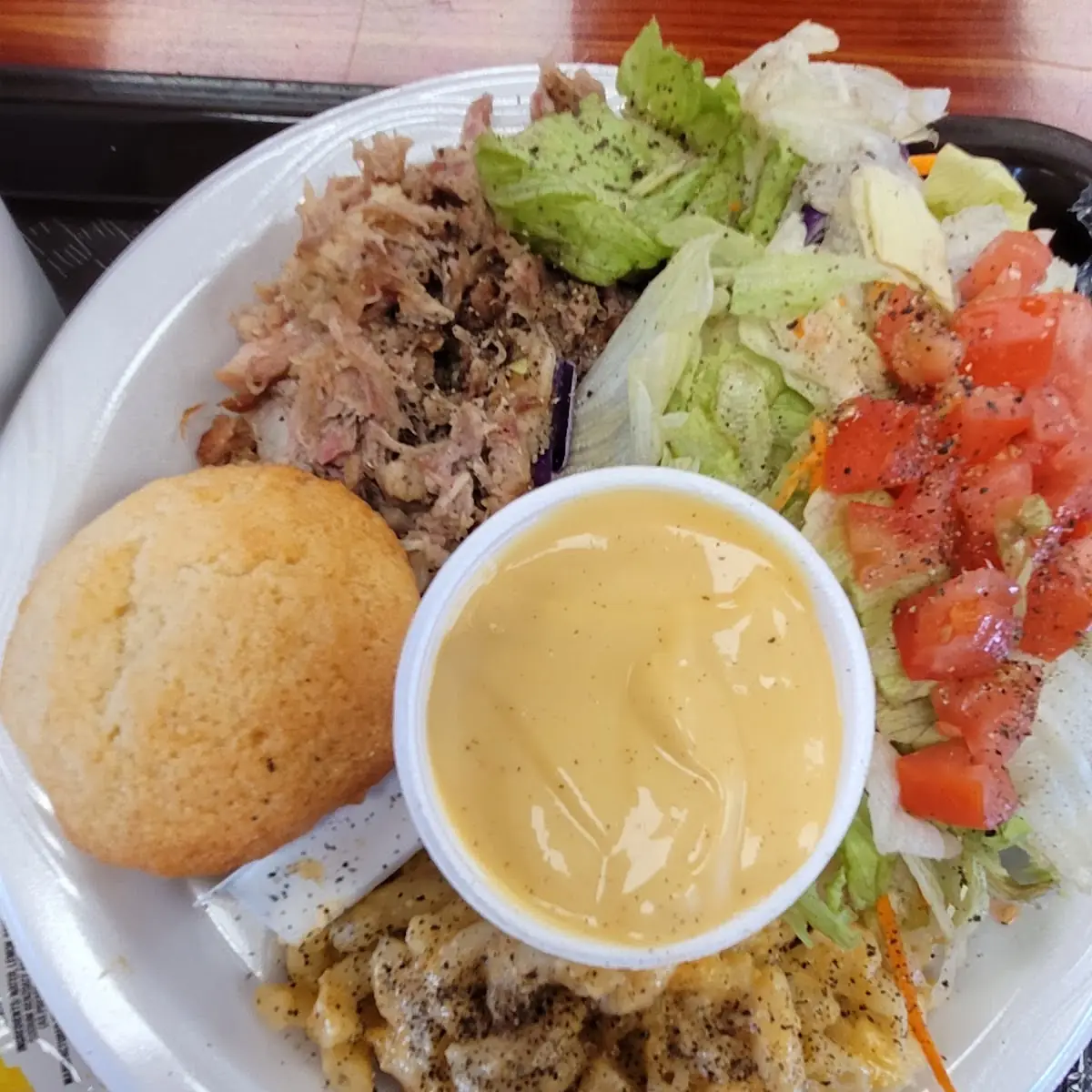 Pulled Pork Mac and Cheese Salad and Cornbread