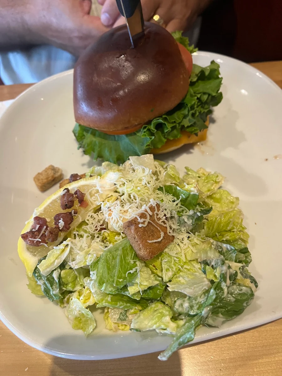 Cheeseburger and Caesar Salad