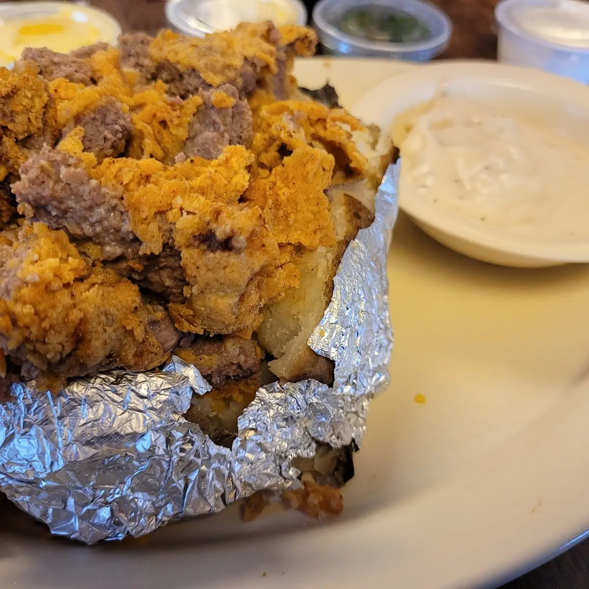 Chicken Fried Steak Stuffed Baked Potato