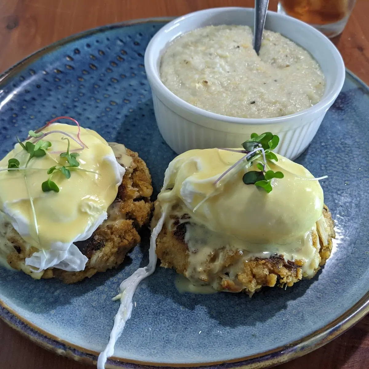 Crab Cake Benedict with Cheese Grits
