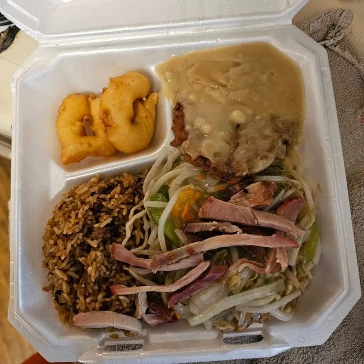 Combination Egg Foo Young Shrimp Fried Rice Noodles