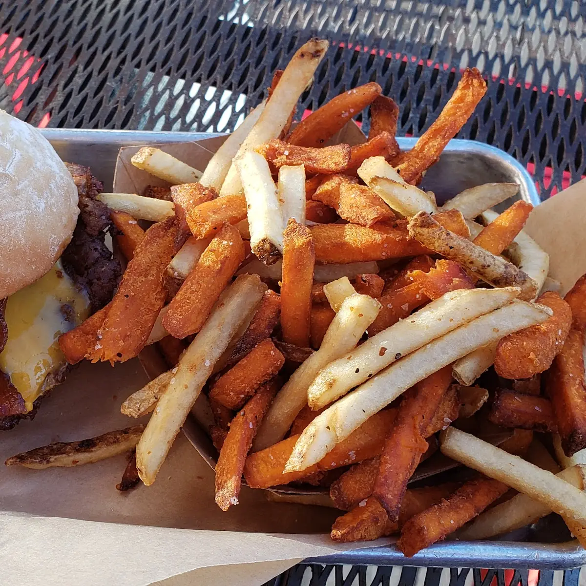 Bacon Cheddar Burger and Fries